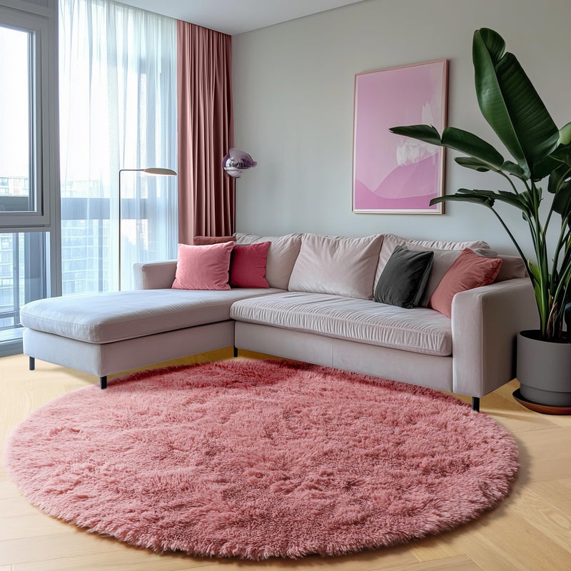 ONASAR Blush Round Area Rugs 5ft, Soft Bedroom Circle Rug Mats for Kids Girls Teen Room, Fluffy Plush Shaggy Carpet for Dorm Nursery Living Room Playroom Home Decor Princess Castle - Image 3